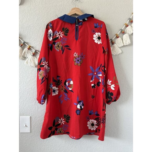 Modcloth Red Floral Aline Collared Mini Dress Boho Careerwear Peasant NWT M - Picture 3 of 9